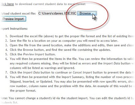screen capture for student import